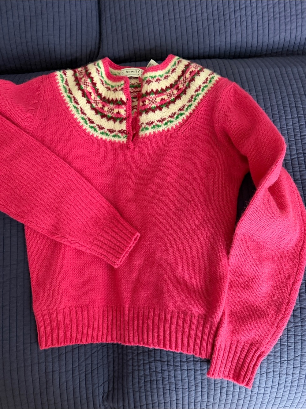 VINTAGE size M Women’s Bright Pink Fair Isle Wool Sweater